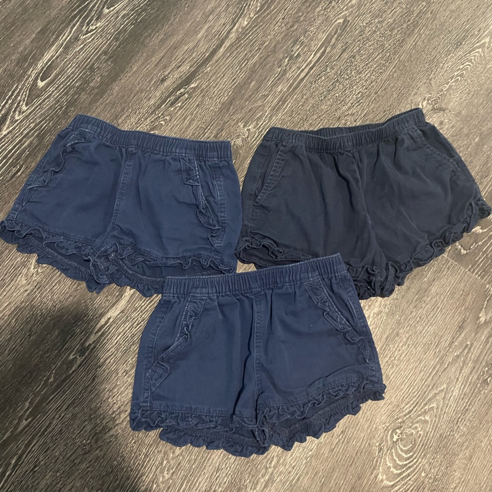 J Crew kids Crew cuts shorts with ruffle hem. Navy size 7, lot of 3.